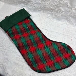 Large Christmas Stocking Green Red Gold Tartan Plaid Corduroy Like Cuff 18”